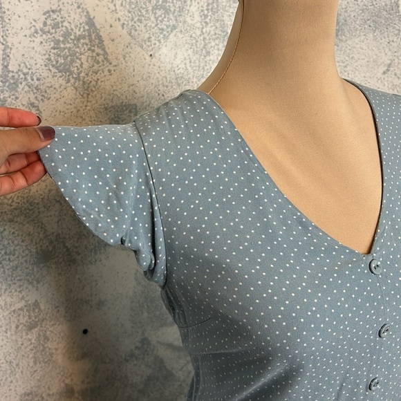 Eyeshadow Sky Blue Asymmetrical Dress with Polka Dots size M - Picture 6 of 10